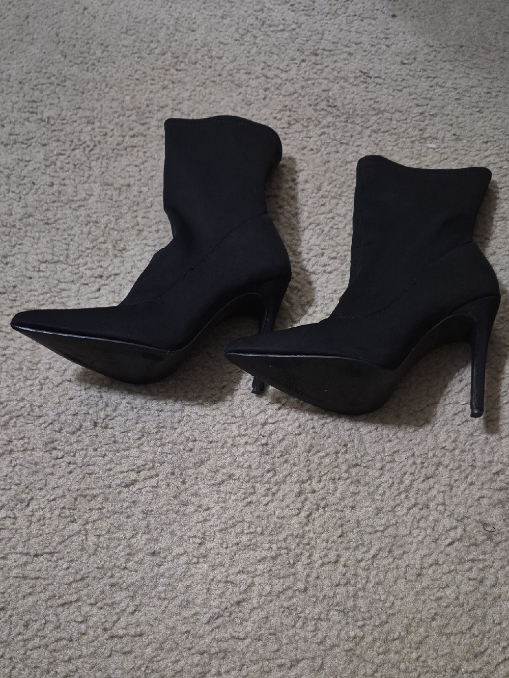 PrettyLittleThing Black Pointed Sock Boot Heels